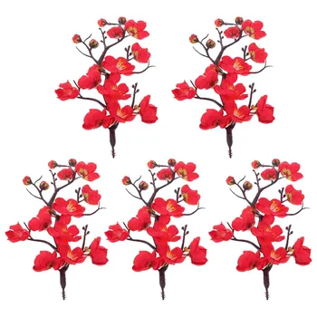 5 шт. искусственных Зимне-сладких уличных растений, искусственных цветов, красного шелка Для украшения домашней вечеринки Невесты