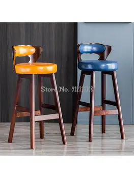 Бытовой барный стул из массива дерева, современный простой высокий табурет, кухонный светильник, роскошный барный стул, барный стул кассира с высокой спинкой.