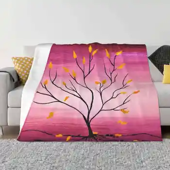 Древо жизни, Дерево с золотыми листьями Ярко-розового цвета, картина акрилом, Новая распродажа, Фланелевое Мягкое одеяло с принтом на заказ, акрил