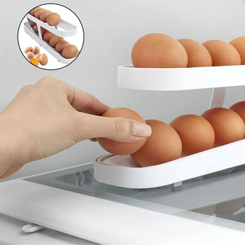 Держатель для яиц с автоматической прокруткой, Ящик для хранения, Кухонная Корзина для яиц, Органайзер для холодильника на домашней кухне
