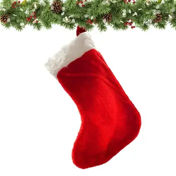 Новогодние Рождественские Носки, Красный Рождественский плюшевый чулок, украшение Рождественской елки для дома, Рождественский подарок