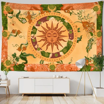 Гобелен с ярким солнцем, Висящая Цветочная лоза, Винтажный Таинственный декор в стиле Хиппи в богемном стиле