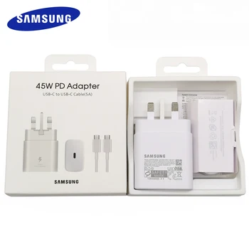 Samsung 45W UK Charger PD Адаптер Сверхбыстрой Зарядки Для Galaxy S20 S21 S22 S23 note 20 Ultra 10 FE A73 A72 Z Flip Fold 5 4 3 2